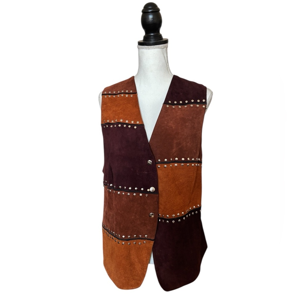 90s Vintage Patchwork Leather Western Style Studd… - image 1